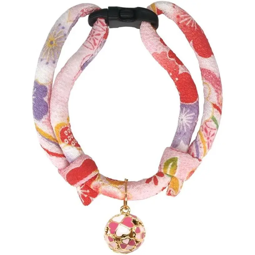 Four-Leaf Clover Cat Collar with Bell Breakaway Buckle. Japanese Chirimen,Cute Kitten Collar for Girl Boy Cat