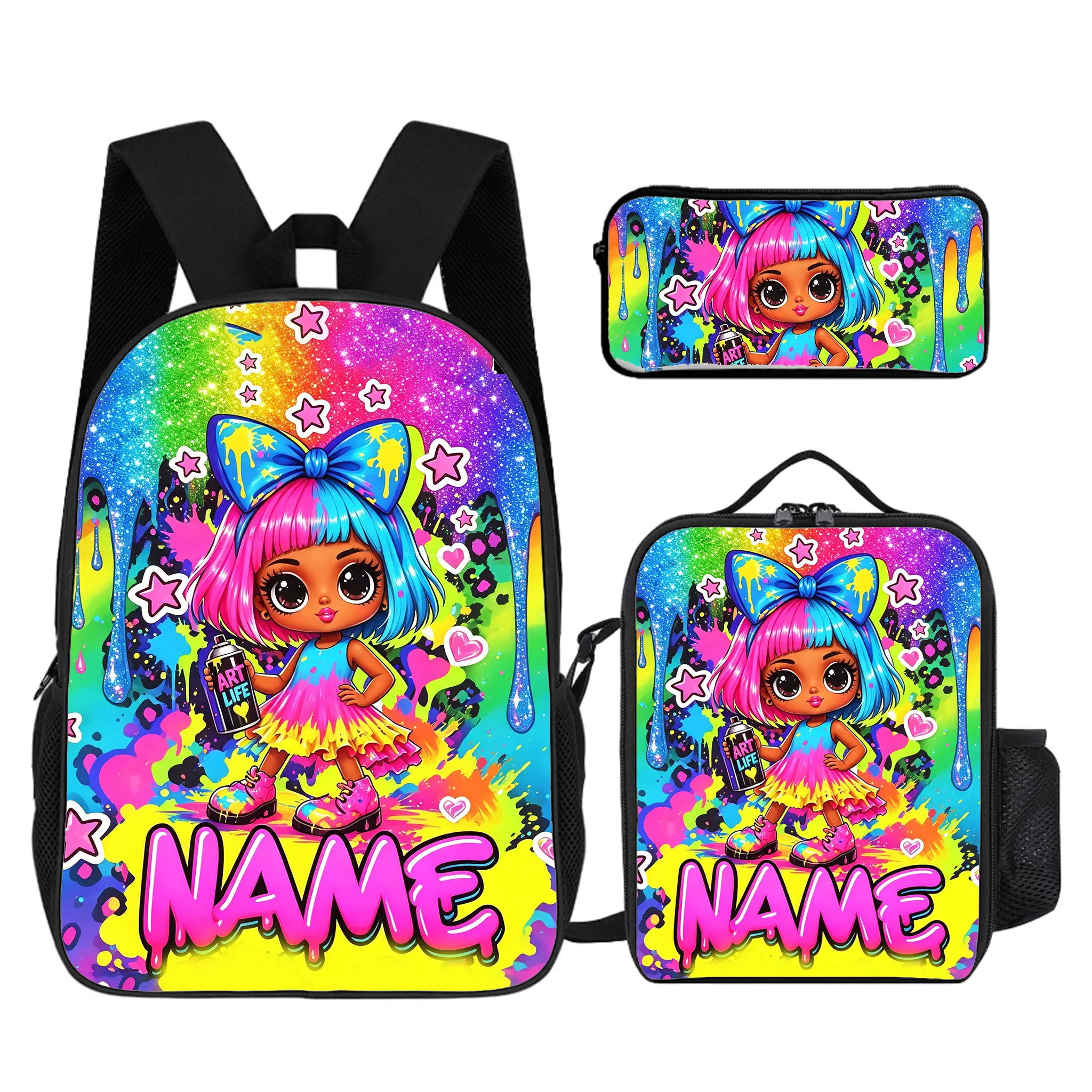 Afro Girl Princess 3Pcs Backpack Set For Girls, Beautiful Fairy Wing Pattern School Bag With Breathable Padded Straps. Large Multi-Layer Storage Compartments, Lovely Birthday And Christmas Gift For Little Girls.   # TikTokMadeMeBuyIt # PrincessBackpackSet