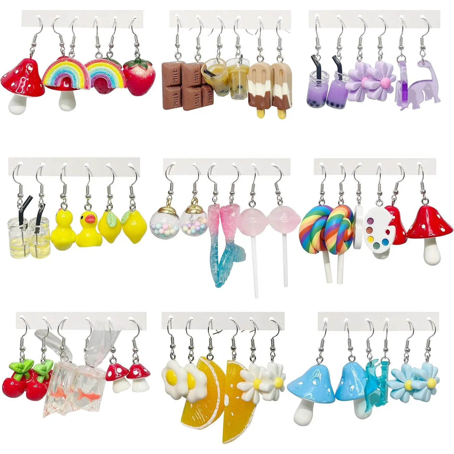 30-40 Pairs Weird Cute Funny Earrings   Duck Mushroom Fruit  Drop Dangle Earrings for Women Aesthetic Earrings   Earrings Bulk