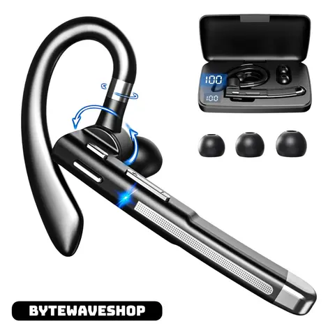 Bytewaveshop Bluetooth 5.3 Single-Ear Audio Headphone - Wireless Digital Electronic Device with V6.1 Connection, ENC, 100H Talk Time, CVC 8.0 Call Clarity Mic, Instant Charging, Hands-Free, LED Battery Check for Truck Drivers