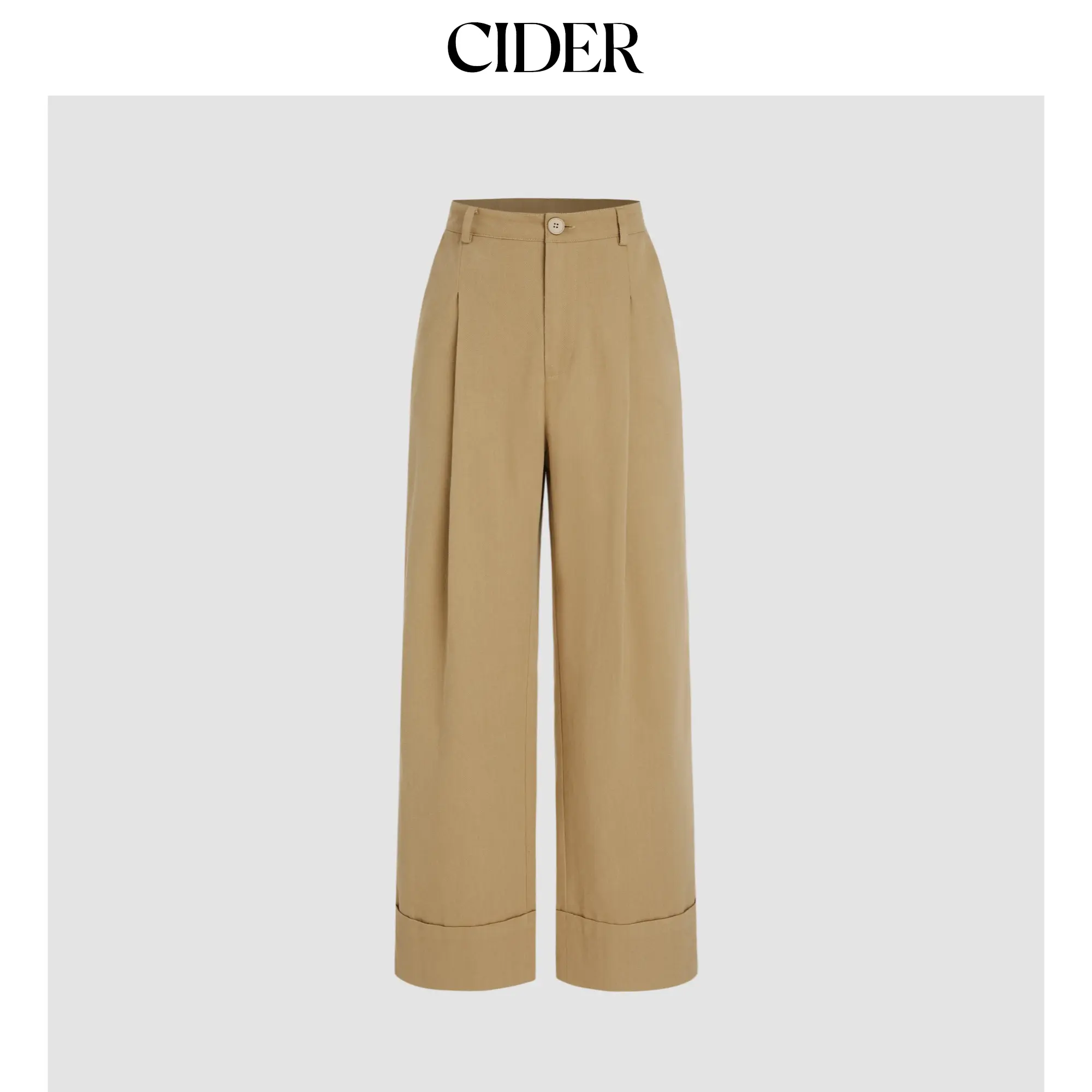 Cider [size 2-10] Middle Waist Solid Pleated Straight Leg Trousers