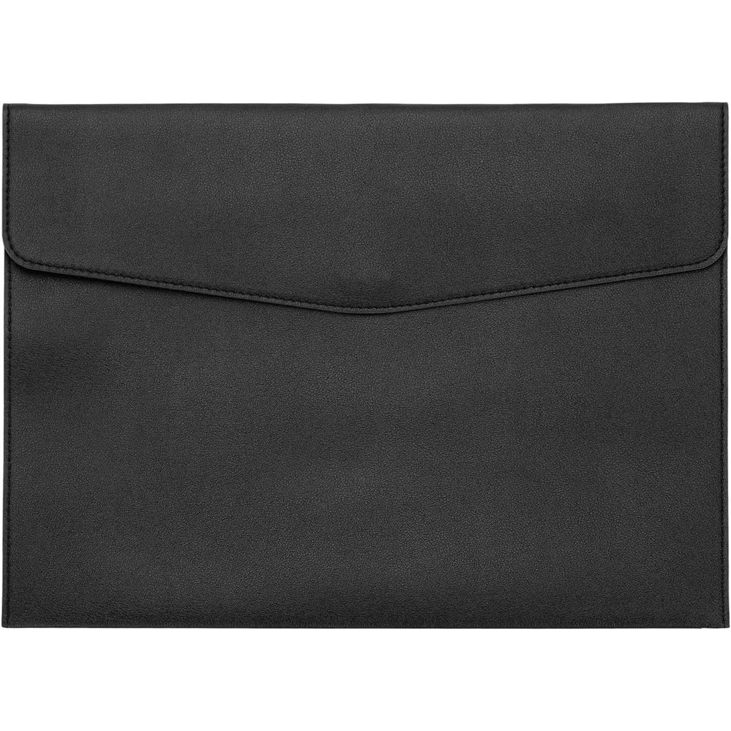 PU Leather A4 File Folder, Document Holder Filing Organizer Portfolio Envelope Folder Case with Snap Closure for Letter Receipt Style 2, Black