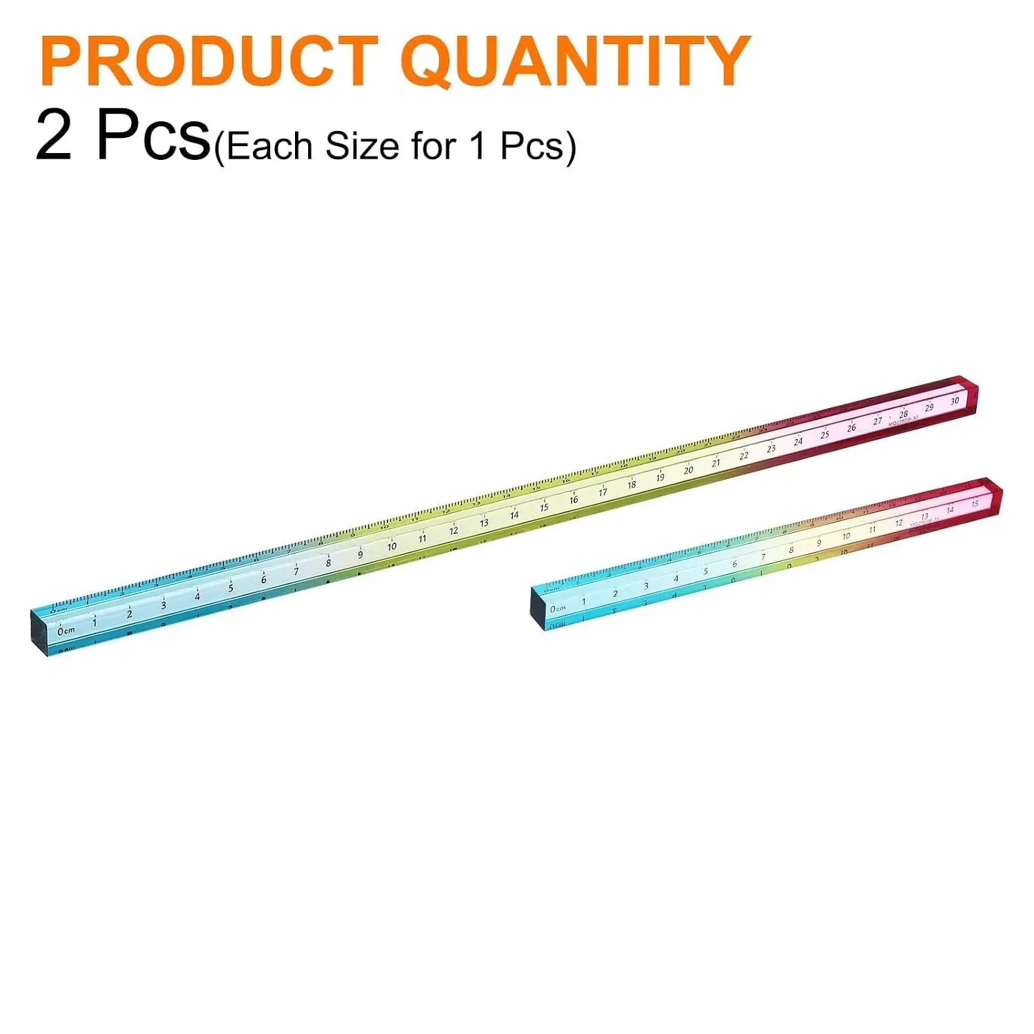 2Counts Acrylic Colorful Transparent Ruler Set, 15/30cm Metric Transparent Gradient, Colorful Square Measuring Tool, Perfect for Classroom or Office, Student Gift, Two Sizes to Meet Everyday Needs