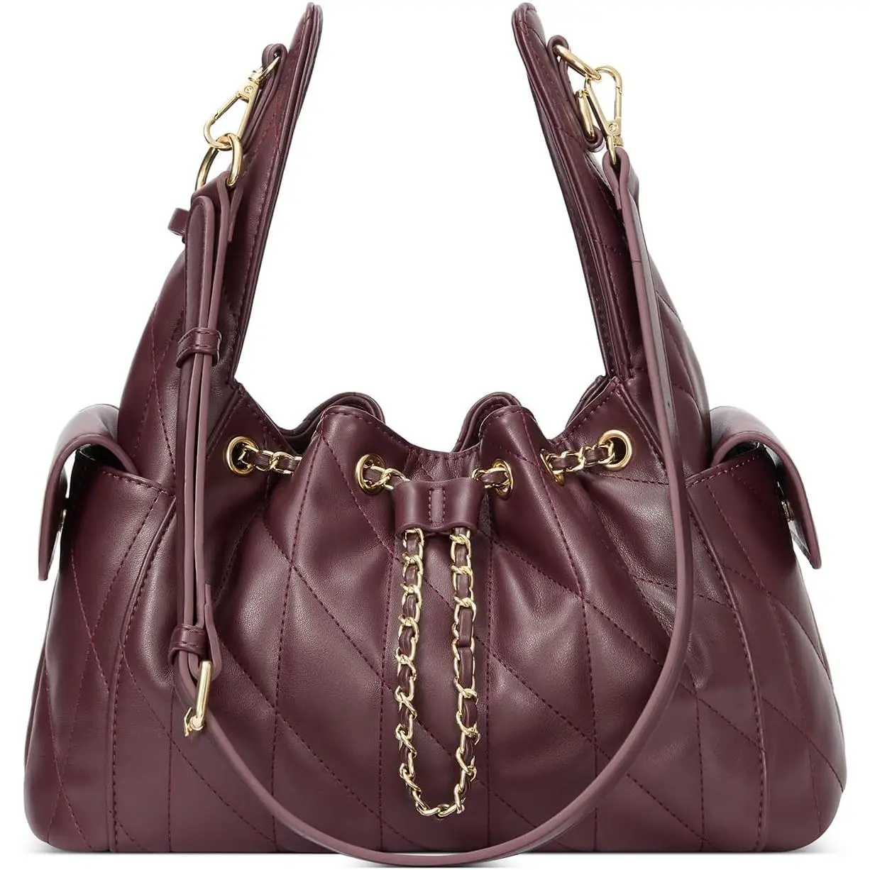 Quilted leather handbag, women's soft tote bag, equipped with adjustable shoulder strap, pleated shoulder bag, casual style hobo bag