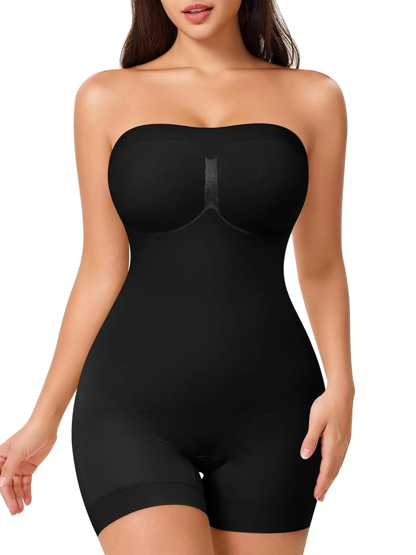 Women's Solid Color Shapewear Tube Romper with Removable Adjustable Strap, High Stretch Tummy Control Butt Lifting Shaper, Ladies Shapewear for All Seasons