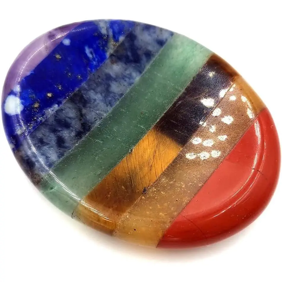 Thumb Worry Stone for Anxiety, 7 Chakra Crystals Healing Stones, Oval Chakra Worry Stone, Meditation Crystal
