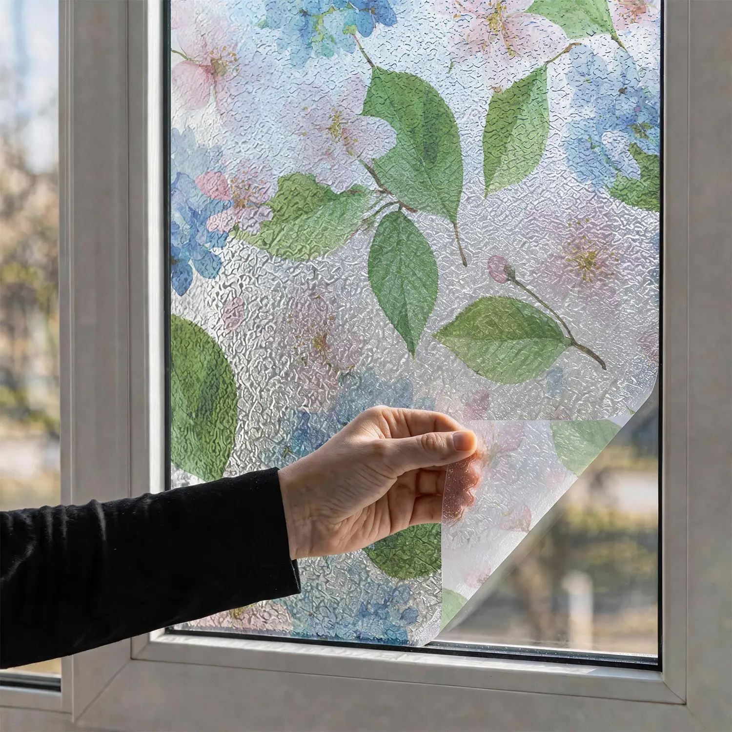 Artistic Water Ripple Sticker, Static Adhesive Design, Easy Installation, Floral Pattern, Glass Texture Effect,Privacy Protection Sticker