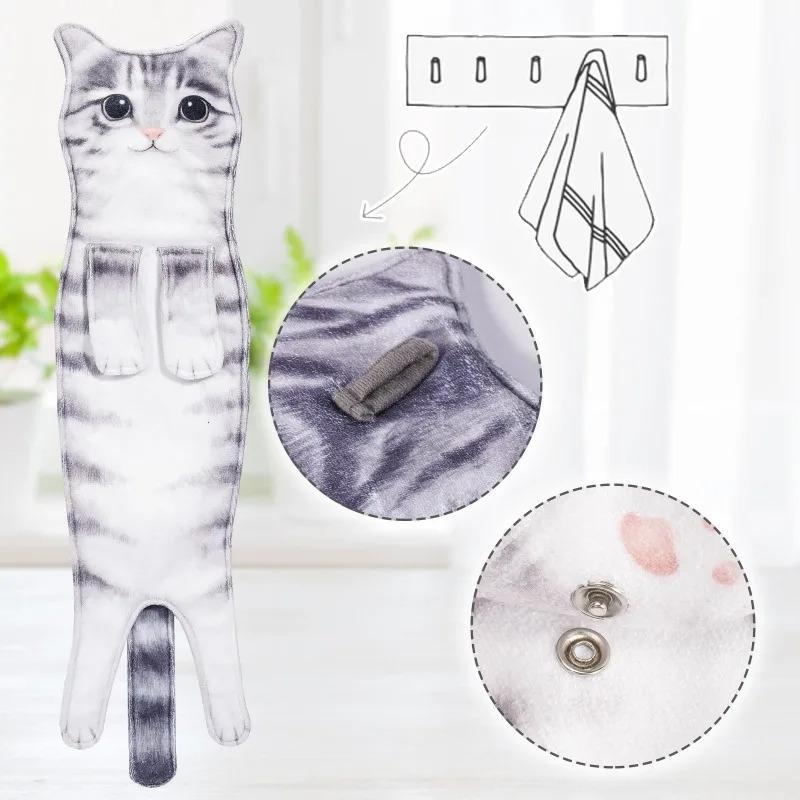 Funny Cat Hand Towels Kitchen Bathroom Hand Towel Quick Dry Soft Absorbent Microfiber Cat Shape Wipe Hands Towel For Cat Lovers