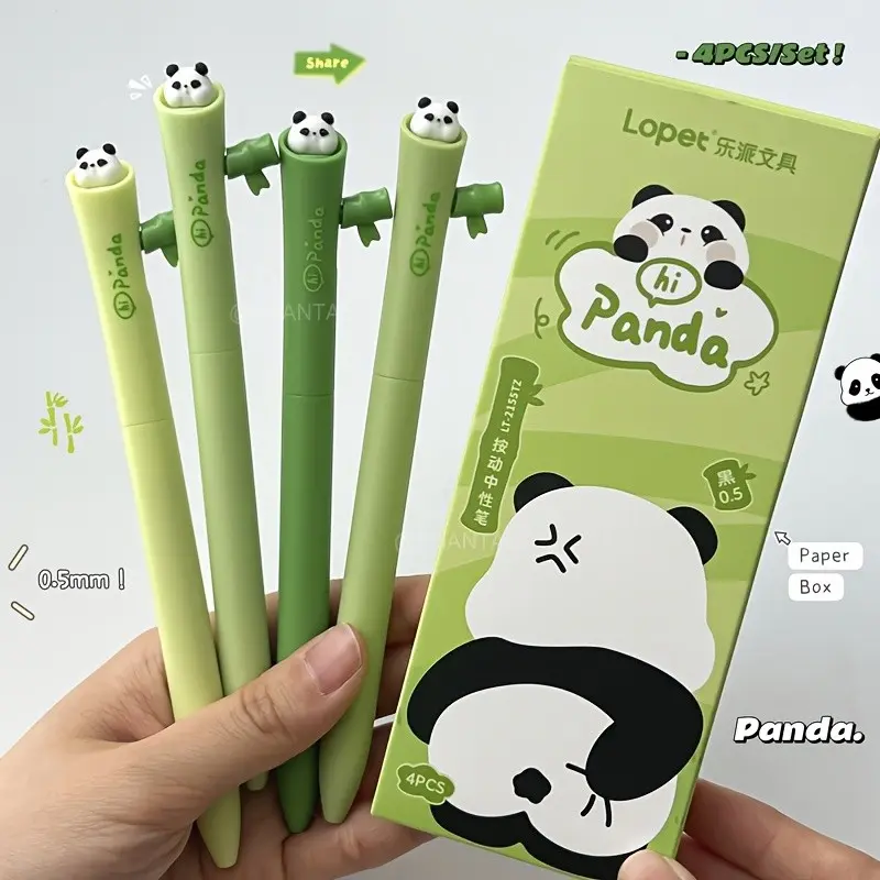 Creative Panda Design Neutral Pens, 4/8/16pcs Set, Smooth Writing, 0.5mm Barrel, Bamboo Design, Fun Side Press, Quick-Dry St Student Pens
