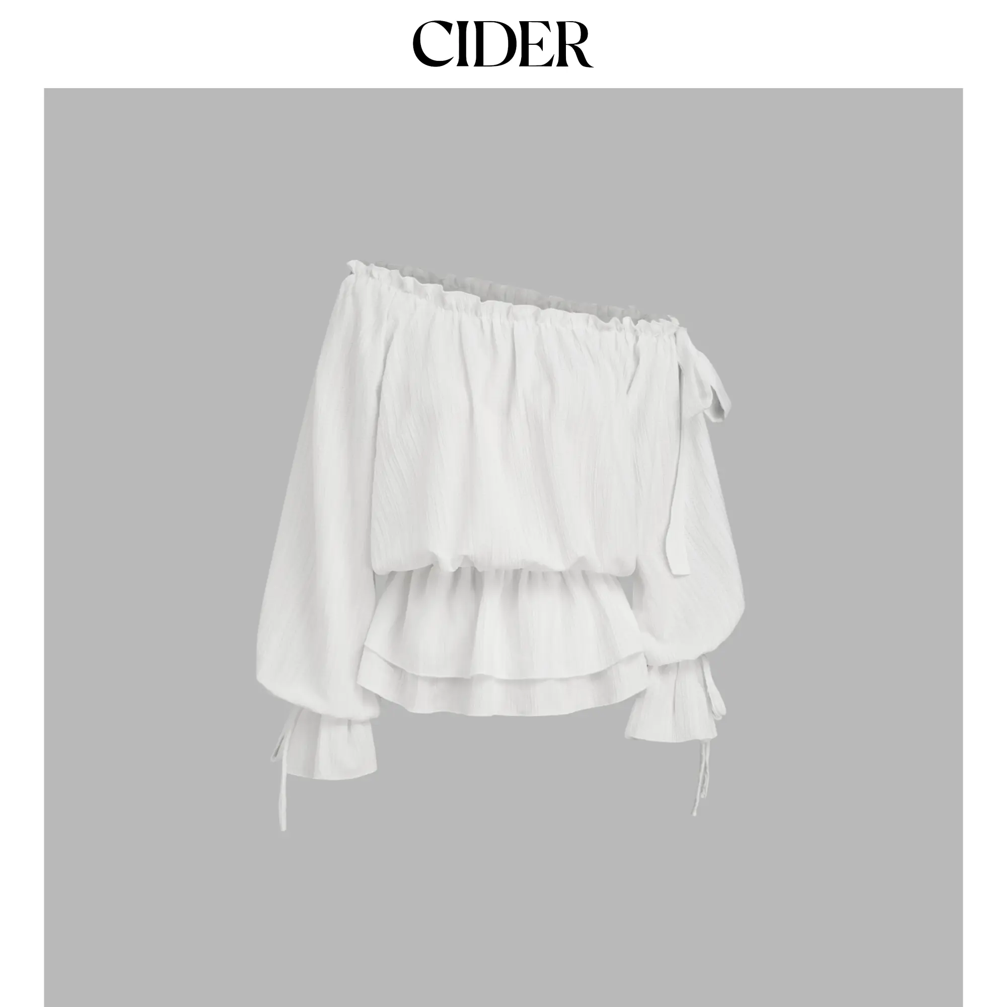 Cider Asymmetrical Neck Lantern Sleeve Knotted Blouse SummerFinds