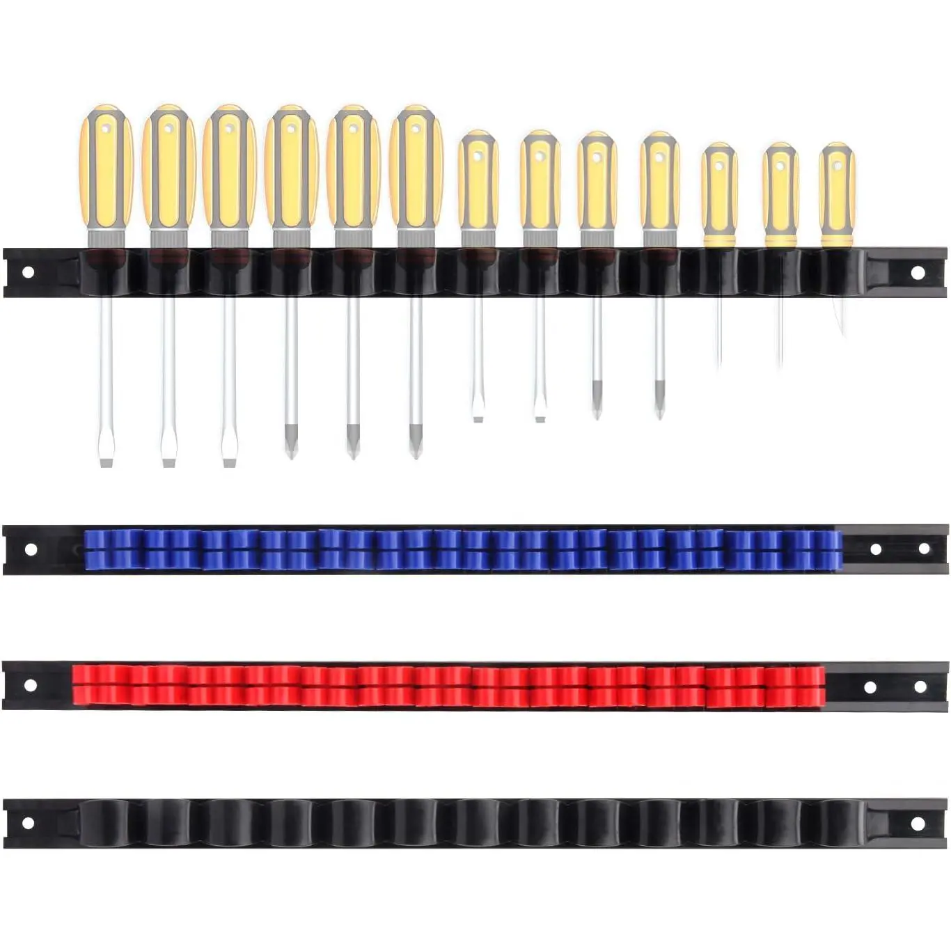 4 pcs Screwdriver Organizer and Wrench Organizer, Hand Tool Holder, Plastic Rail Wrench Hanger with Clips