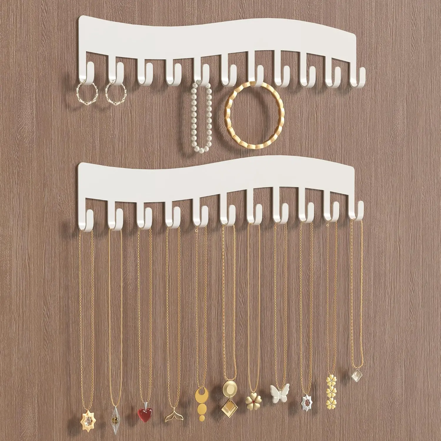 Wall Necklace Organizer Holder: Wall Mounted   Storage Necklaces Display Hanger White
