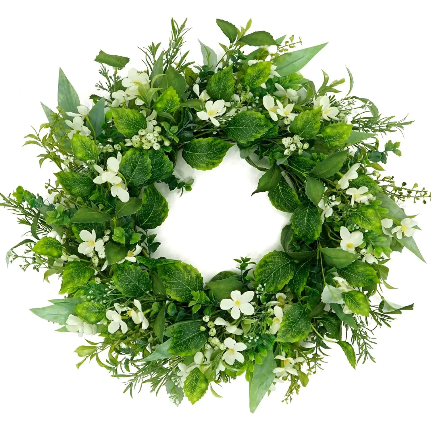 Artificial Spring Wreaths for Front Door Summer Door Wreath with White  Breath for Front Door Indoor Outdoor   Porch Wall Window Festival Wedding Decor