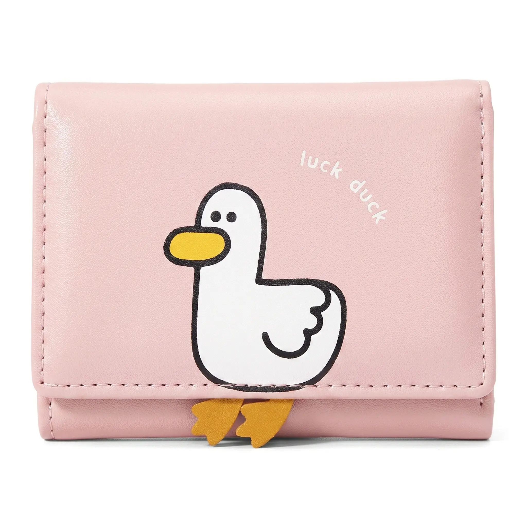 Cute Duck Shaped Wallet For Women Tri Fold Short Purse Card Holder Color Blocking PU Leather Everyday Essential