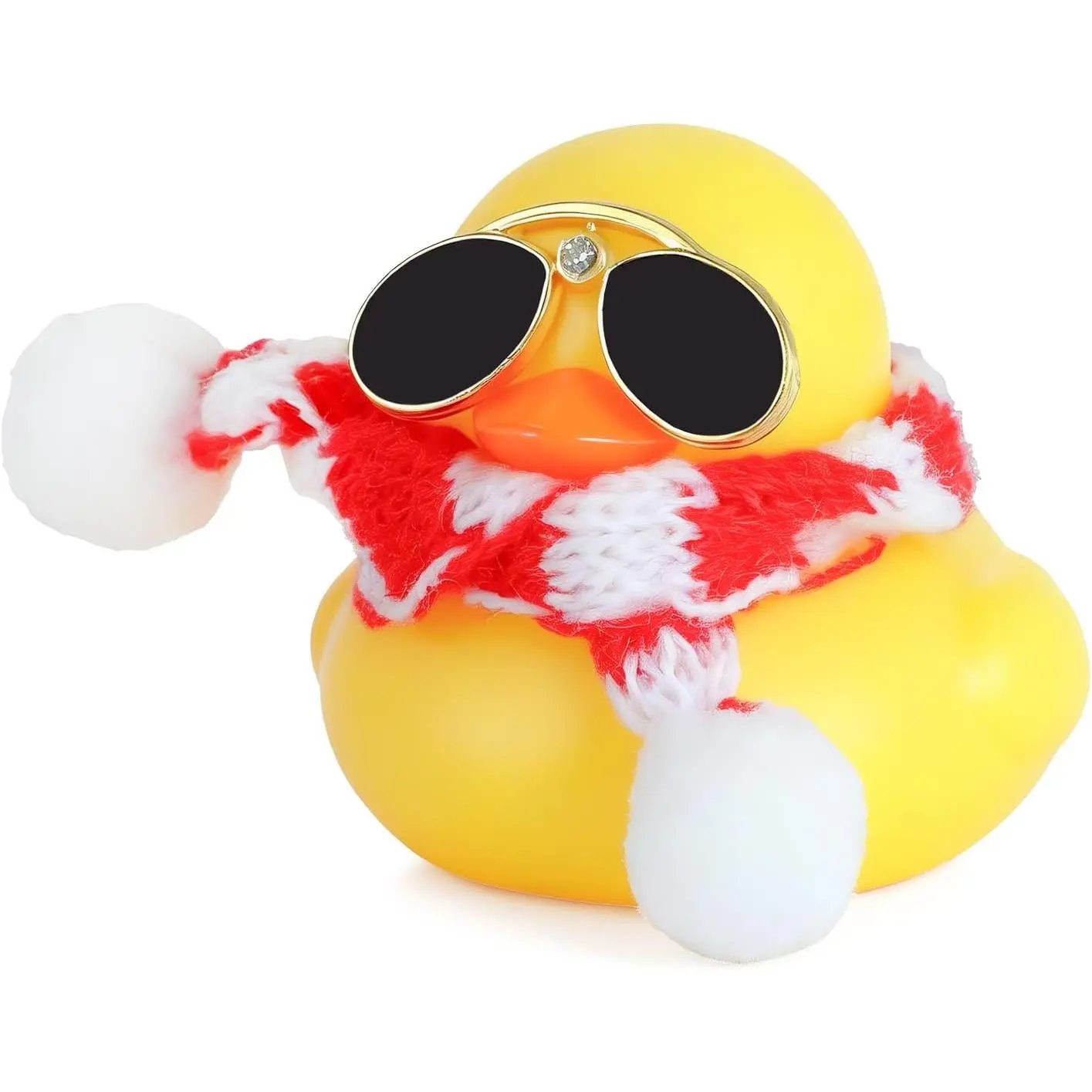 Yellow Mini Rubber Duck with  Sunglasses and Red-Striped Scarf - Multifunctional Dashboard Duck Decor for , Office Desk,  Shelf - Durable Rubber Duckie  for Adults,