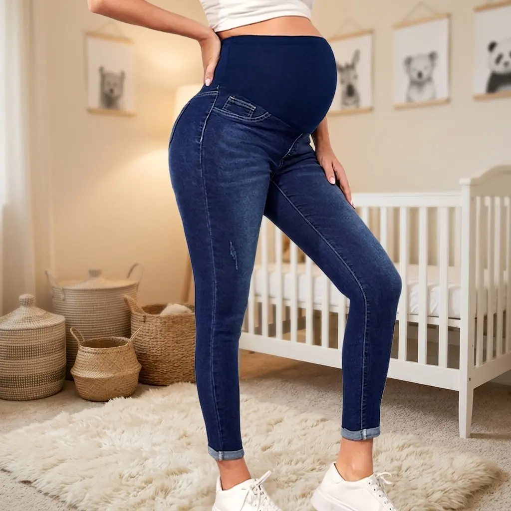 MUSBUY Over Belly Maternity Jeans with Adjustable Waistband, Stretch Slim Fit Pregnancy Denim Pants for All Trimesters & Postpartum