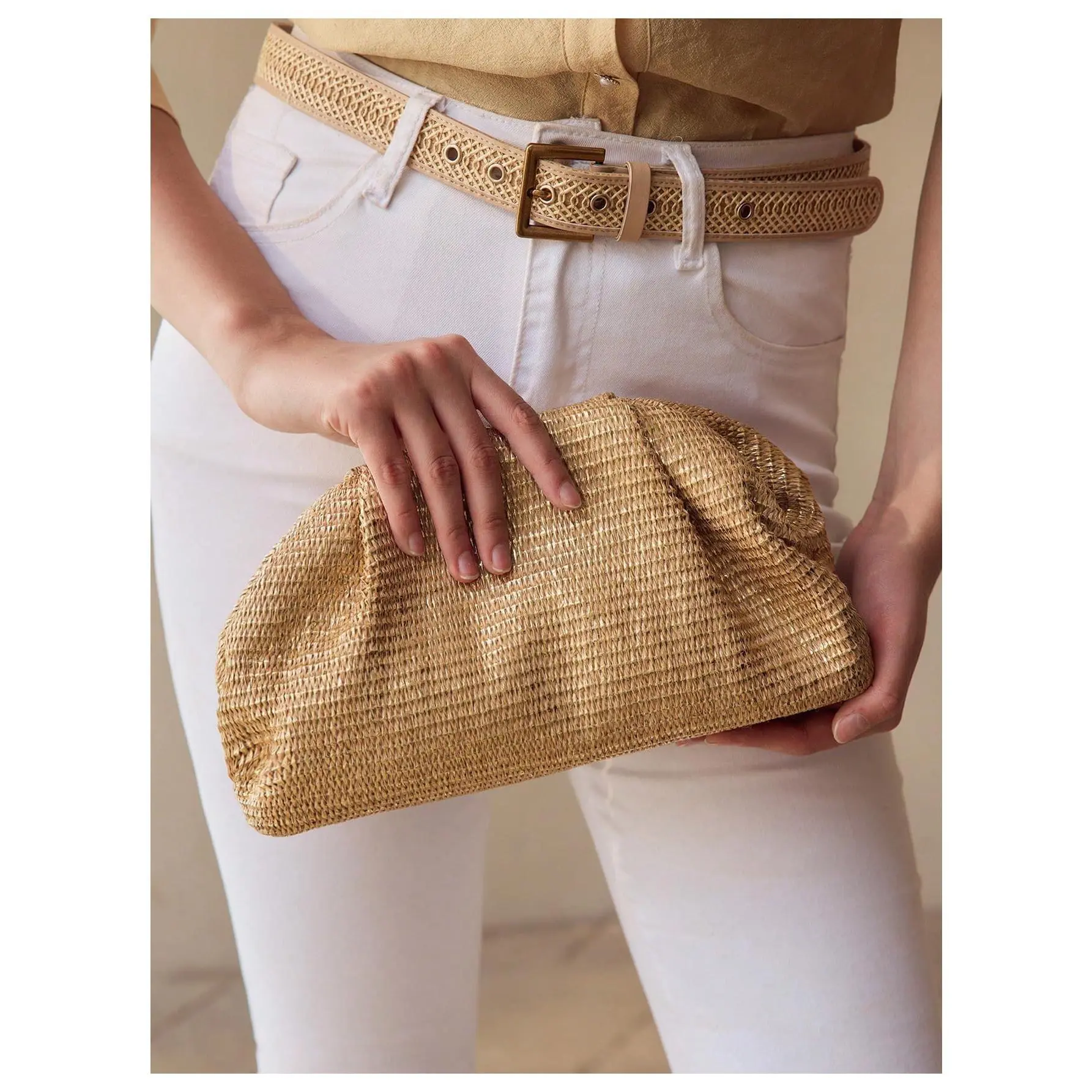 Woven's Evening Bag Dumpling Clutch Purse No Strap Handbags Elegant Faux PU Leather Clutch Bag