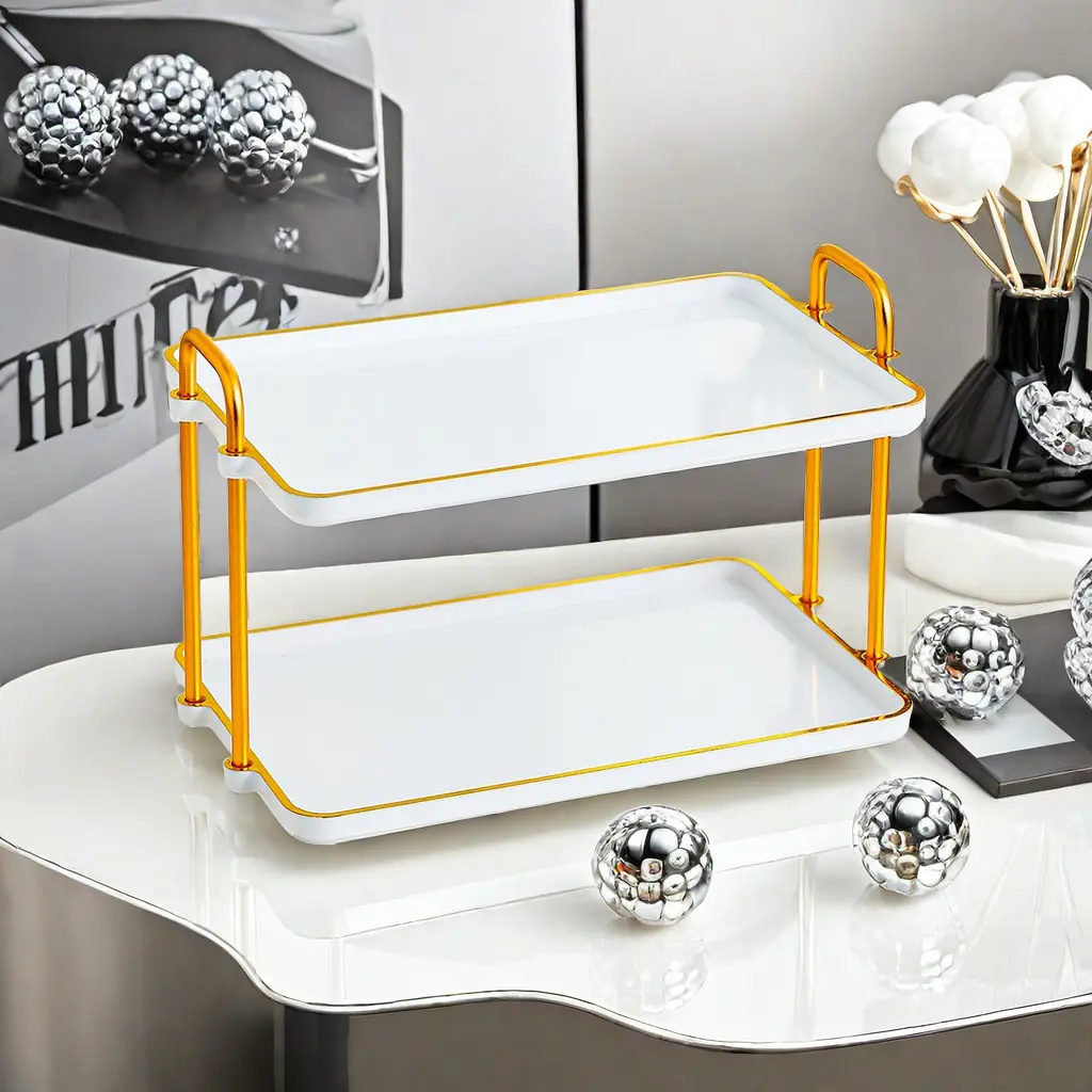 Double Layer Border Tray, Modern Aesthetic Storage Rack, Elegant Coffee Table Decor, Kitchen Dessert Display, Candy Display Stand, Home Decoration Gift