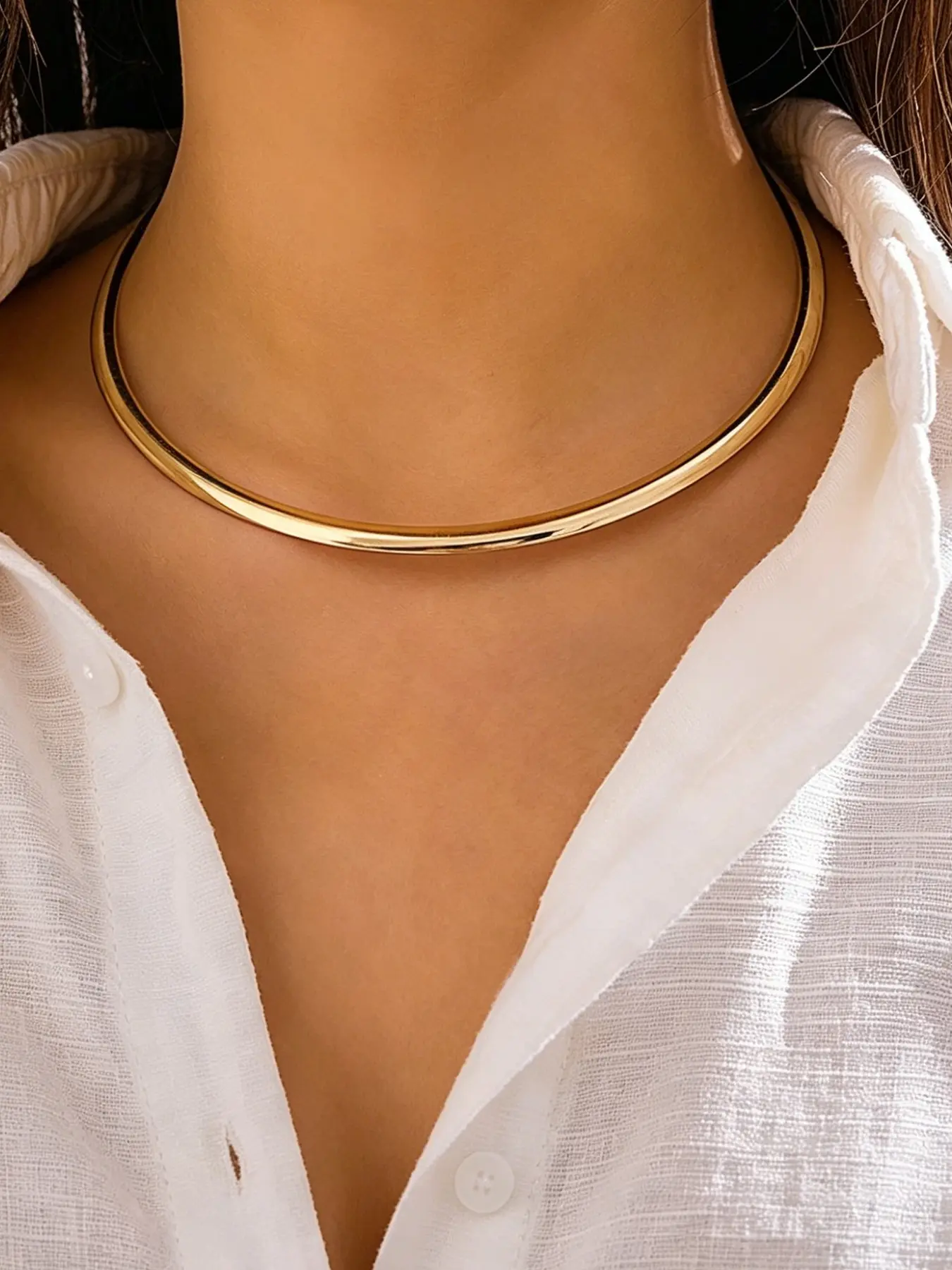 1 Piece Vintage Iron Metal Torques Choker Necklace for Women Goth Gold Color Smooth Adjustable Chain Fashion Jewelry Steampunk Fashion Accessory Necklace
