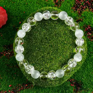 Handcrafted Clear Quartz Relief Bracelet,Transparent Healing Crystal Chakra Jewelry,Unisex Encouragement Gift For Stress Reduction & Casual Daily Outfit