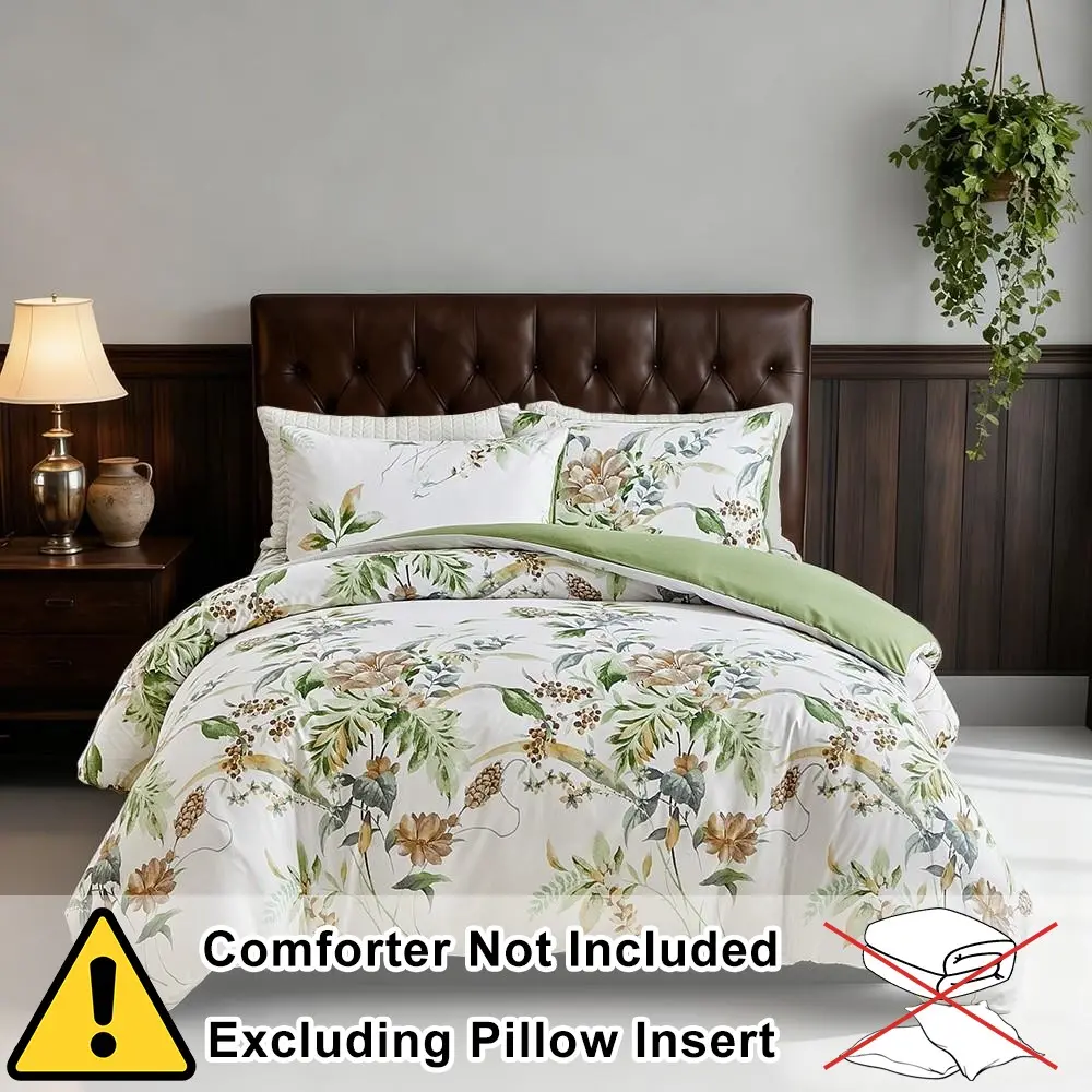 This 2/3 counts white and green floral print duvet cover set is made of soft and breathable polyester fiber, a comfortable bedding set with zipper and corner straps, 9 sizes, suitable for all seasons, gift, Comfy Bedding Sets, Floral Bedding Sets