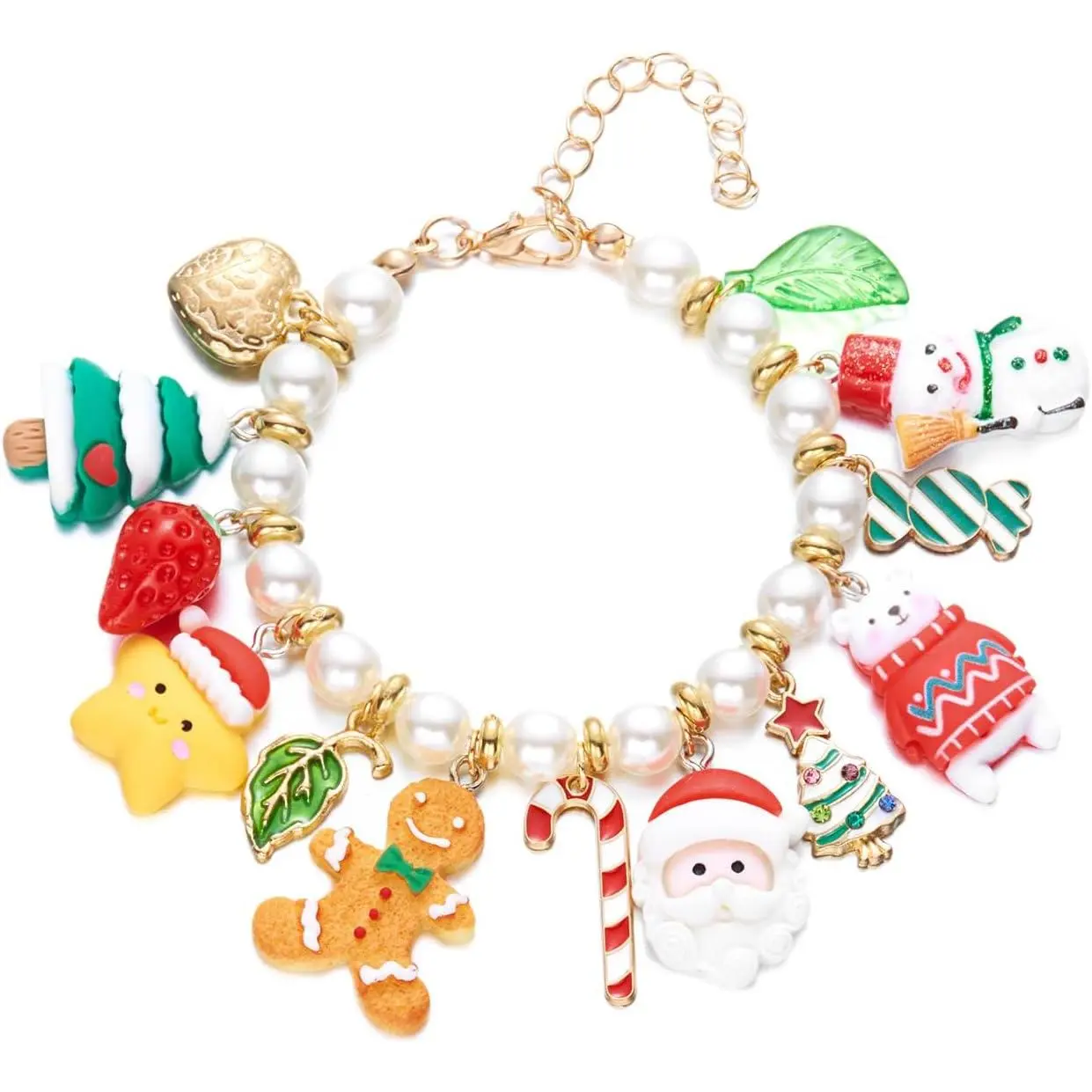 Christmas Bracelet Set for Women - MERRY JOY Letter Beaded Bracelets, Holiday Snowman Tree Reindeer Charm Stretch Bracelets,  Stackable