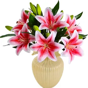 Kimura's Cabin 6Pcs Tiger Lily Artificial Flowers Real Touch Fake Lilies with Stems Faux Lilies Bouquet for Wedding Floral Arrangements Easter Home Table Centerpiece Office Decor(Pink natural