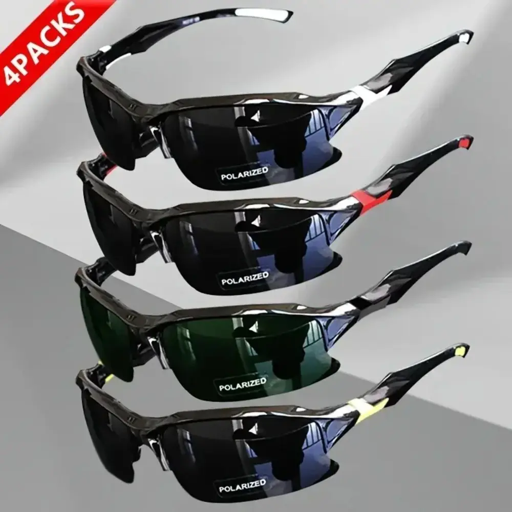 Male Polarized UV400 Lens Sunglasses 4-Pack, Athletic Wrap-Around Lightweight Windproof Shades with UV Protection, for Fishing, Running, 4Packs, Polarised Lens, Uv Protection Lens