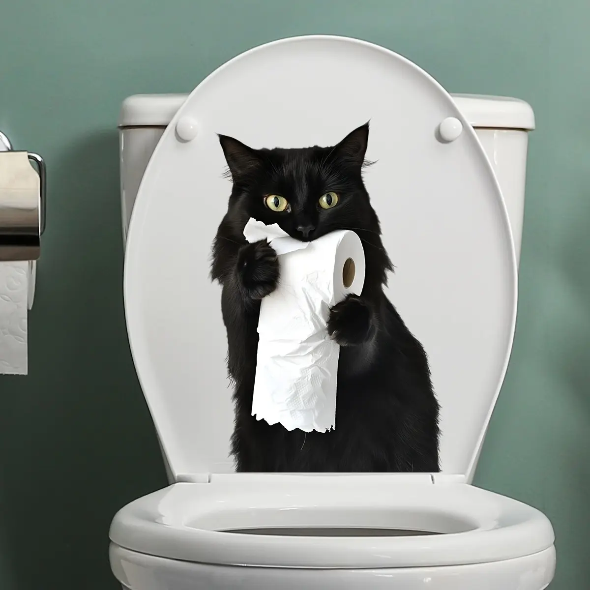 Cute Cat Toilet Paper Holder Sticker, Animal Wall Decal for Bathroom Decor, Bathroom Accessories, Self-Adhesive Removable Wallpaper for Living Room, Bedroom, Office