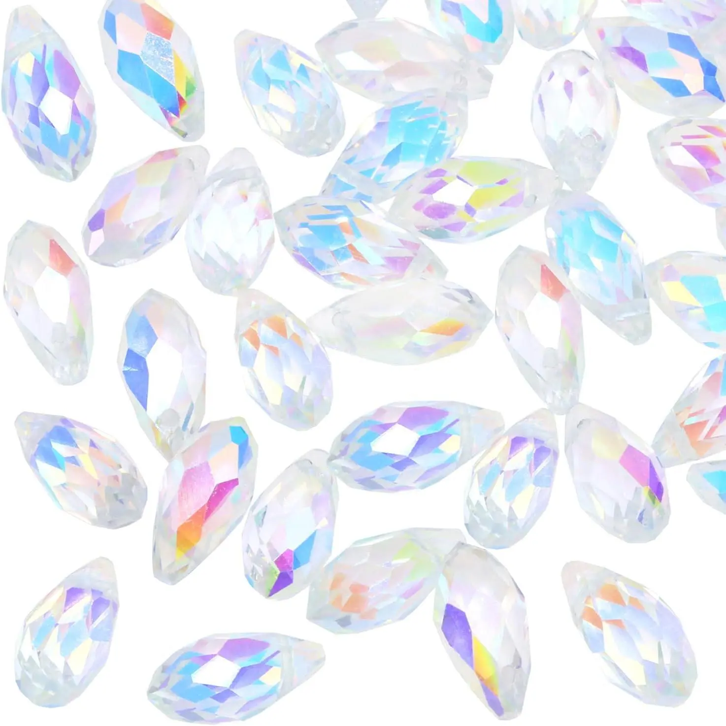 Teardrop  Glass Beads Faceted  Dangle Pendant for Chandelier  Making Drilled Beads Bracelet Earring Necklace Crafting, 6x12mm, 100 count (Clear AB)