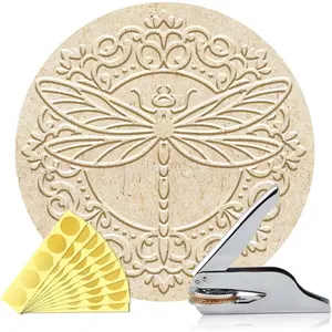 Personalized Dragonfly Pattern Book Embosser, Durable Library Stamp with Handle Set for Books, Library, Envelopes, Documents, Invitation with 100Pcs Stickers