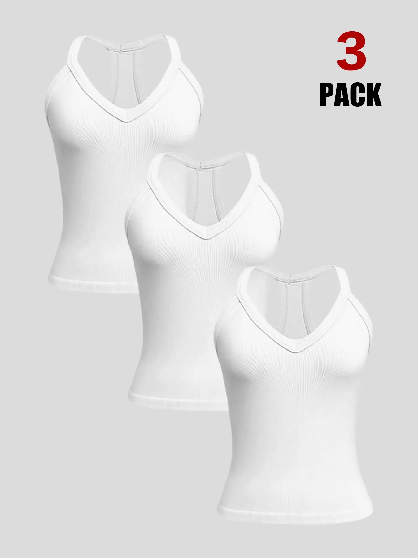 3pcs Ladies V Neck Ribbed Sleeveless Tank Top, Stretch Slim Fit, Casual Layering Cami, All Seasons, Solid Color, Plain Surface
