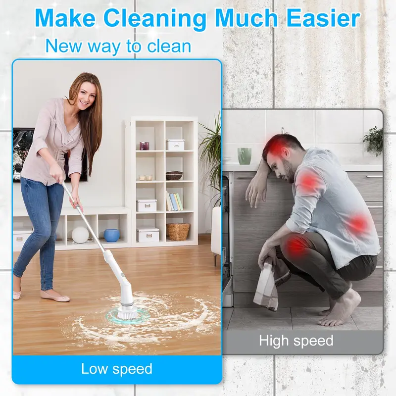 Product Introduction of Electric Spin Scrubber for Summer Gift, Handheld Shower Scrubber, Spinning Scrub Brush with Comfortable Adjustable Handle, Bathroom Scrubber, 360° Cordless Household Cleaning Brush for Windows, Electric Spin Scrubbers, Cleaner, Portable, Durable 19