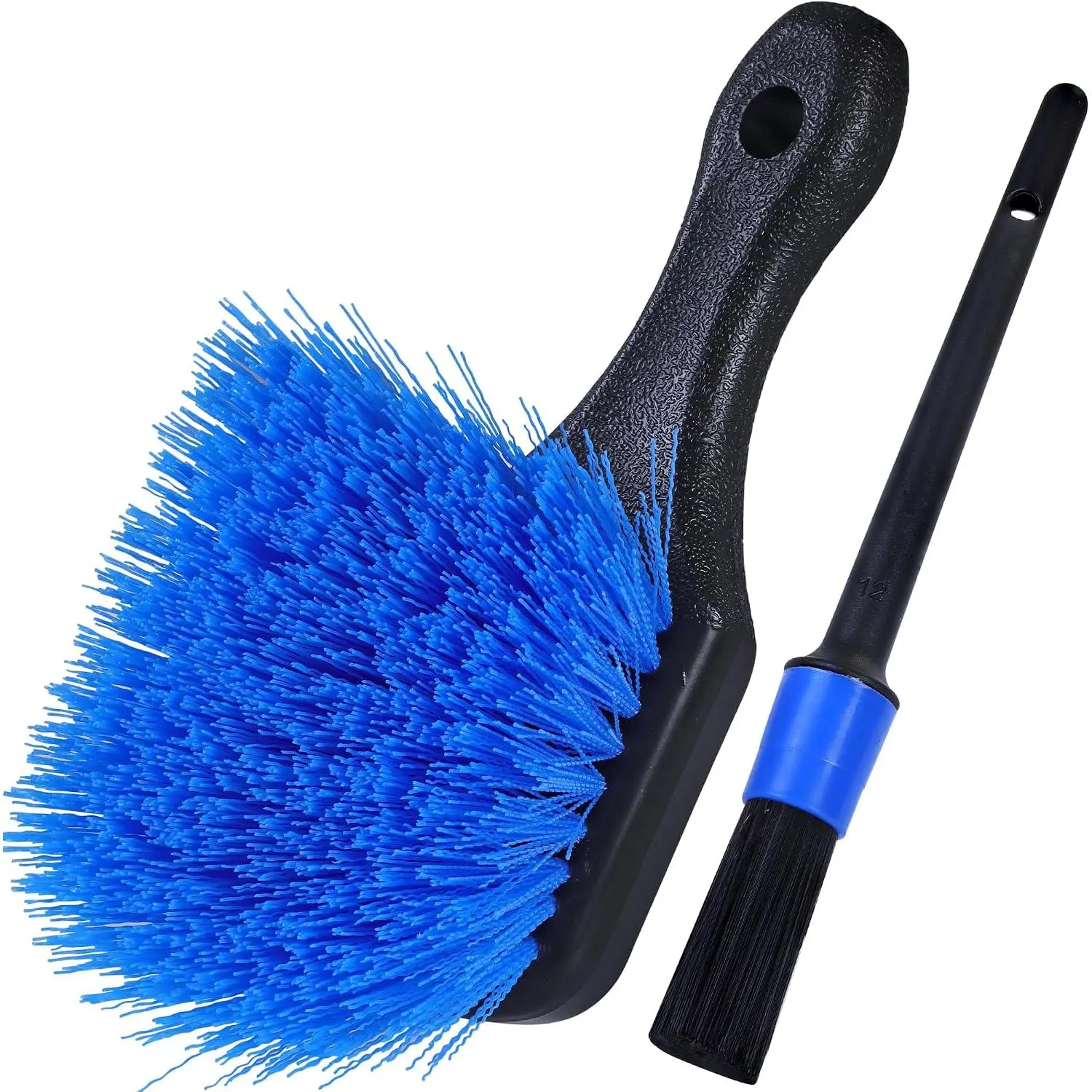 Automotive Cleaning Duo Wheel & Tire Brush - Stiff Bristle Short Handle, Scratch-Safe Blue, Includes Detail Brush for Rims, Wheel Wells, Car Wash Accessories Kit