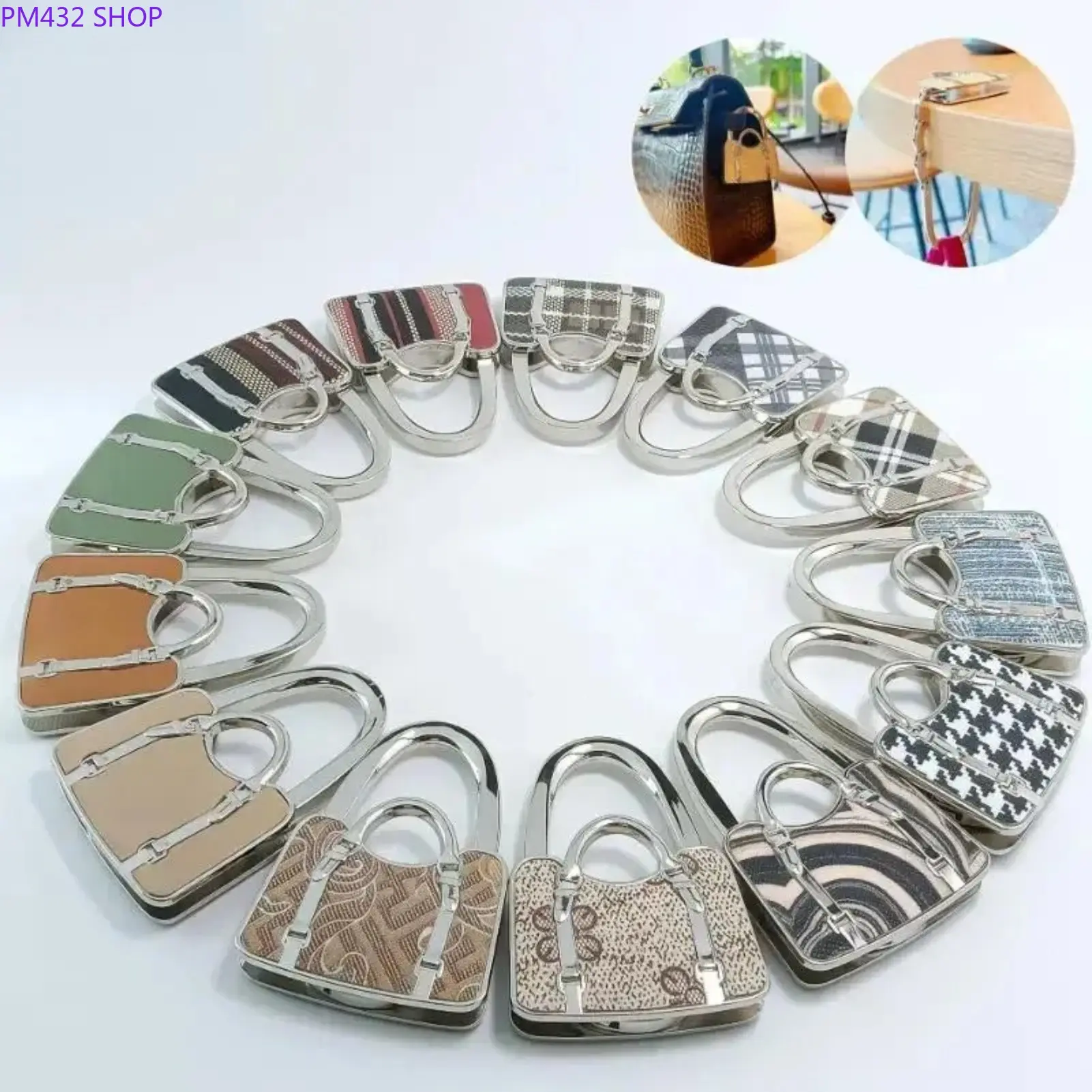 Foldable Purse Hook for Table, Portable 360° Rotating Handbag Hanger, Non-Slip Compact Travel Bag Holder for Tote Bags and Shoulder Bags