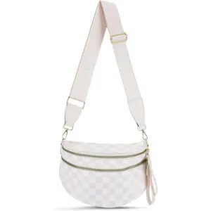 2026 New Women Checkered Nylon Fanny Pack, Trendy Y2K Crossbody Bum Bag, Adjustable Strap Large Capacity Lightweight Sling Belt Purse, Hands-Free Waist Pouch For Street Style Daily Errands Summer Vacation Festival & Outdoor Travel