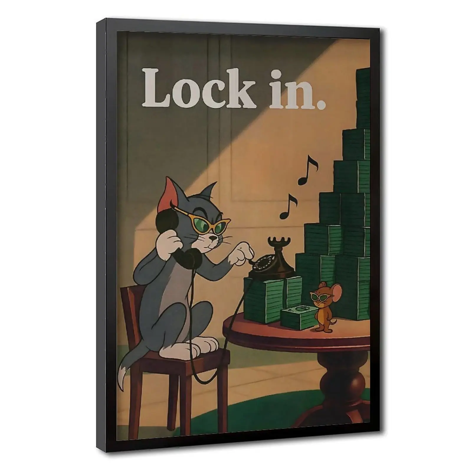 Money Cartoon Poster Tom & Jerry, Bugs Bunny, Daffy Duck Hustle Decor, Motivational Office Art Retro Aesthetic Wall Art Poster