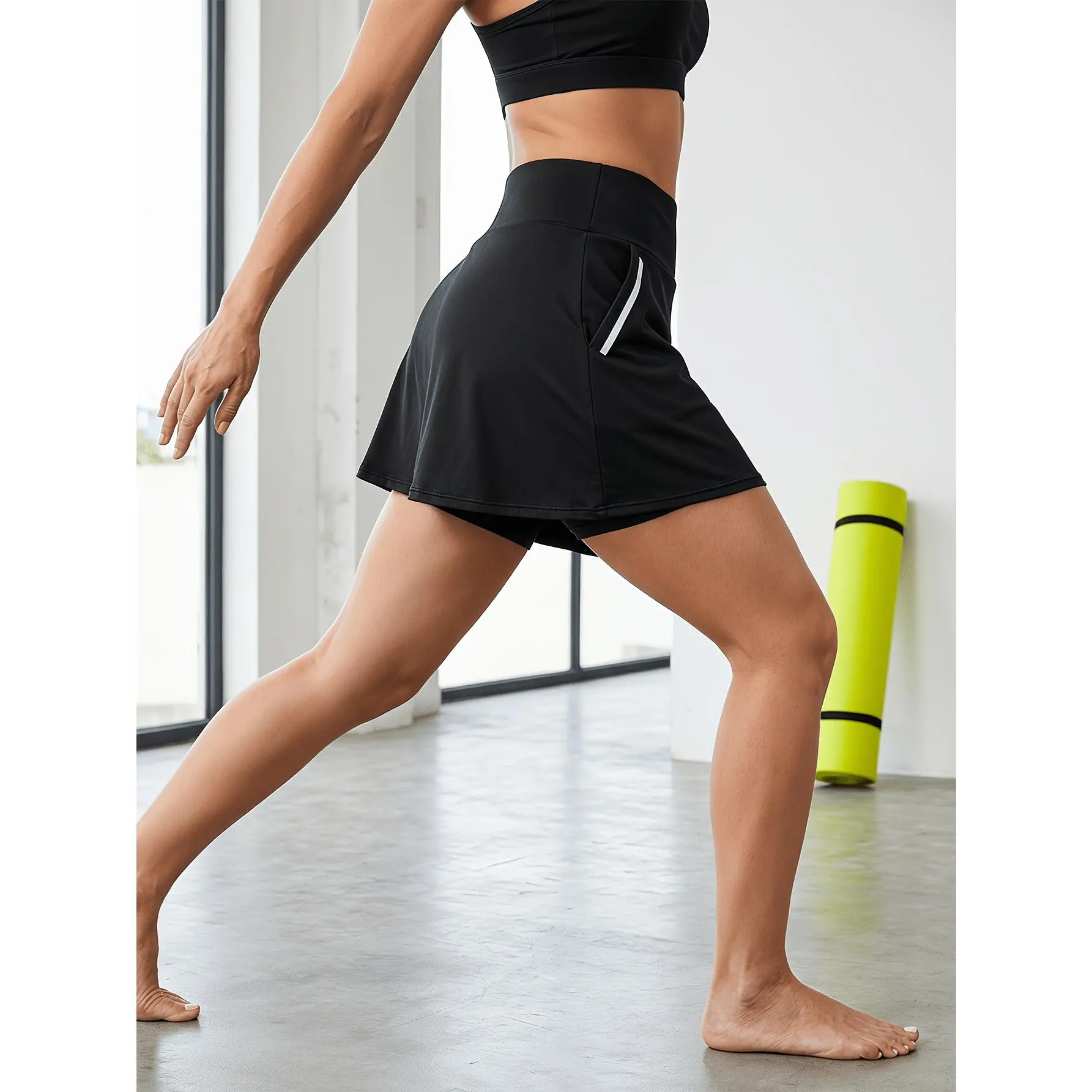 High-waisted A-line Athletic Skirt with Side Pockets + Reflective Strip Design