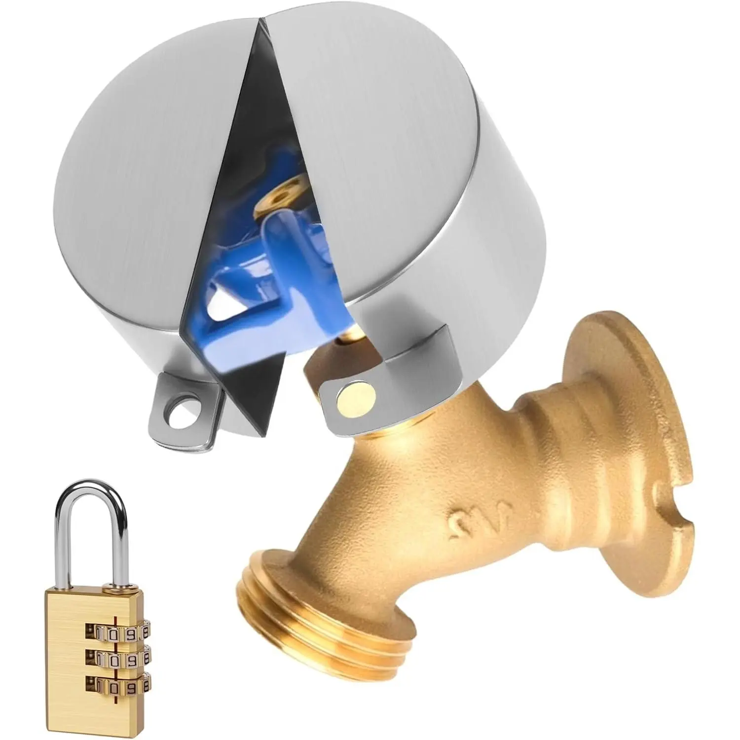 Outdoor Faucet Lock, Metal Water Spigot Lock for Garden Faucets, Stainless Steel Cover & Coded Padlock Kits, Secure Outdoor Water Sources Against Theft, Silver