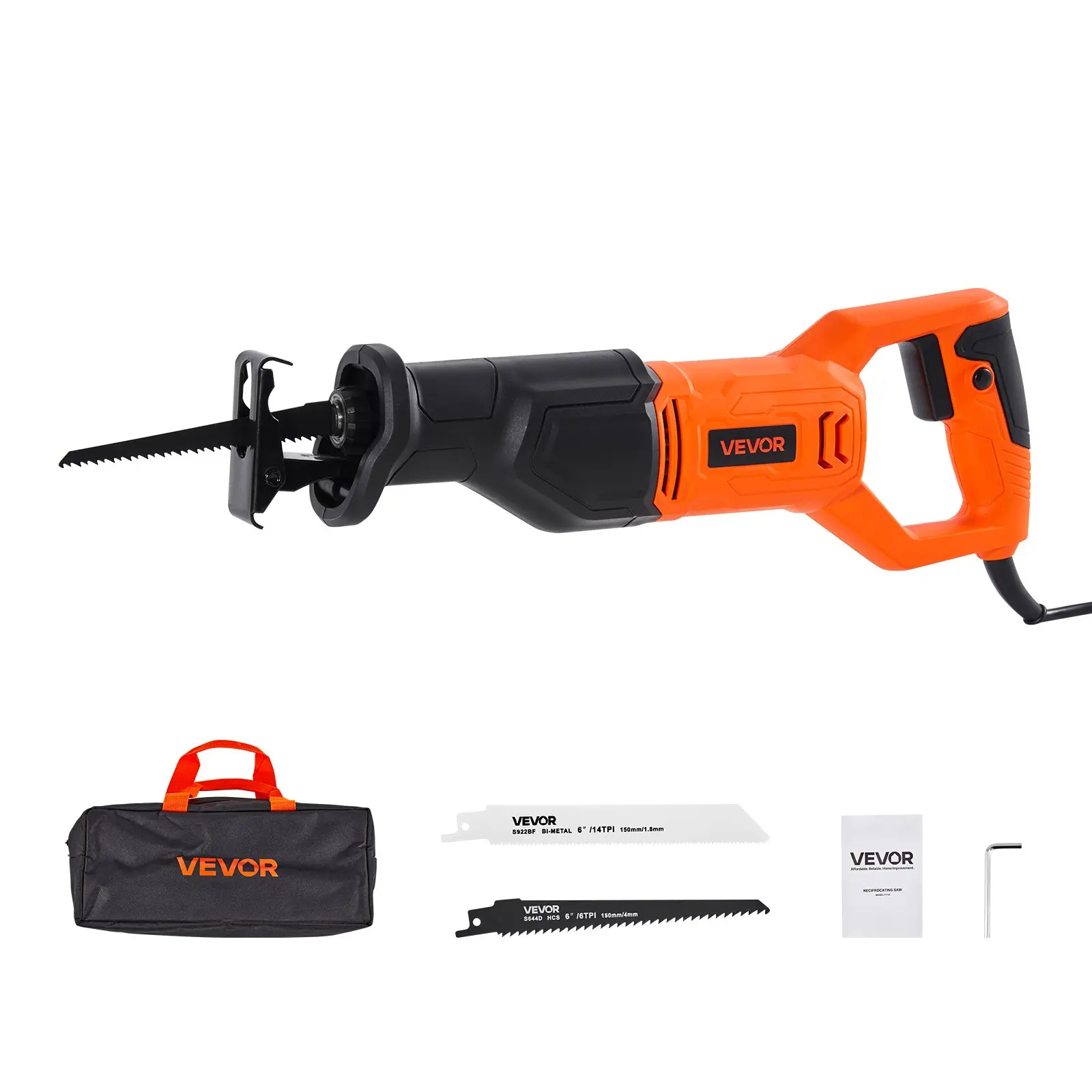 【DealsForYouDays】VEVOR Corded Reciprocating Saw, 120 Volt 6 Amp, 3000 SPM Variable Speed, 3/4 inch Stroke Length, Electric Reciprocating Saw with 8 Blades and Carrying Bag, for Wood, Metal, and Plastic Cutting
