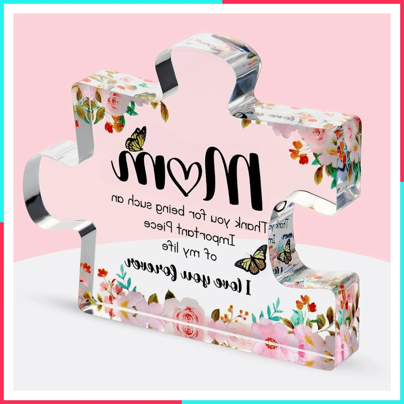 Cute Premium Thick Acrylic Puzzle Piece Gift for Mom - Adorable Mother's Day, Christmas & Birthday Present - Engraved Keepsake from Son or Daughter - Freestanding 3D Decorative Home Display