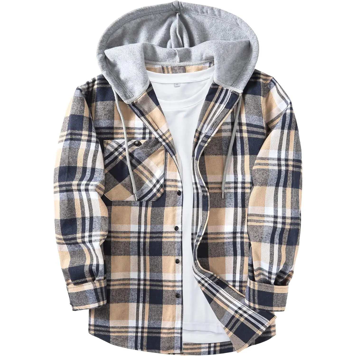 Men's High-Quality Flannel Hoodie Shirt Jacket - Casual Button-Down Plaid Tops, Long-Sleeve Hoodie/Jumper with Storage-Pockets, Stylish New Model Sweatshirt