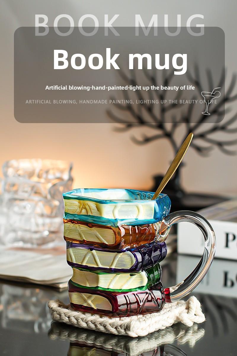 Creative Painted 3D Book Mug Crystal Glass Book Cup Cross-Border Painted Book Mug Coffee Cup