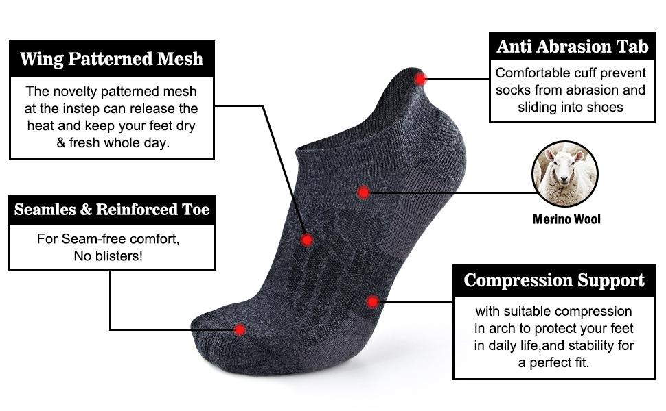 Socks Merino Wool Compression Support Ankle Running Hiking Socks for Men Women, Soft Thick Cushion Tab Socks 3/6 Pairs Socks Merino Wool Compression Support Ankle Running Hiking Socks for Men Women, Soft Thick Cushion Tab Socks 3/6 Pairs