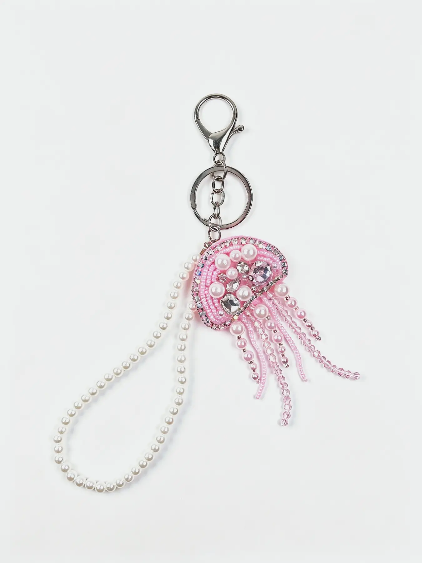 Y2K Handmade Beaded Jellyfish Keychain, Rhinestone Pearl Fringe Pendant, Pearl Wrist Chain Bag Charm, School Style, Sweet Cool Style