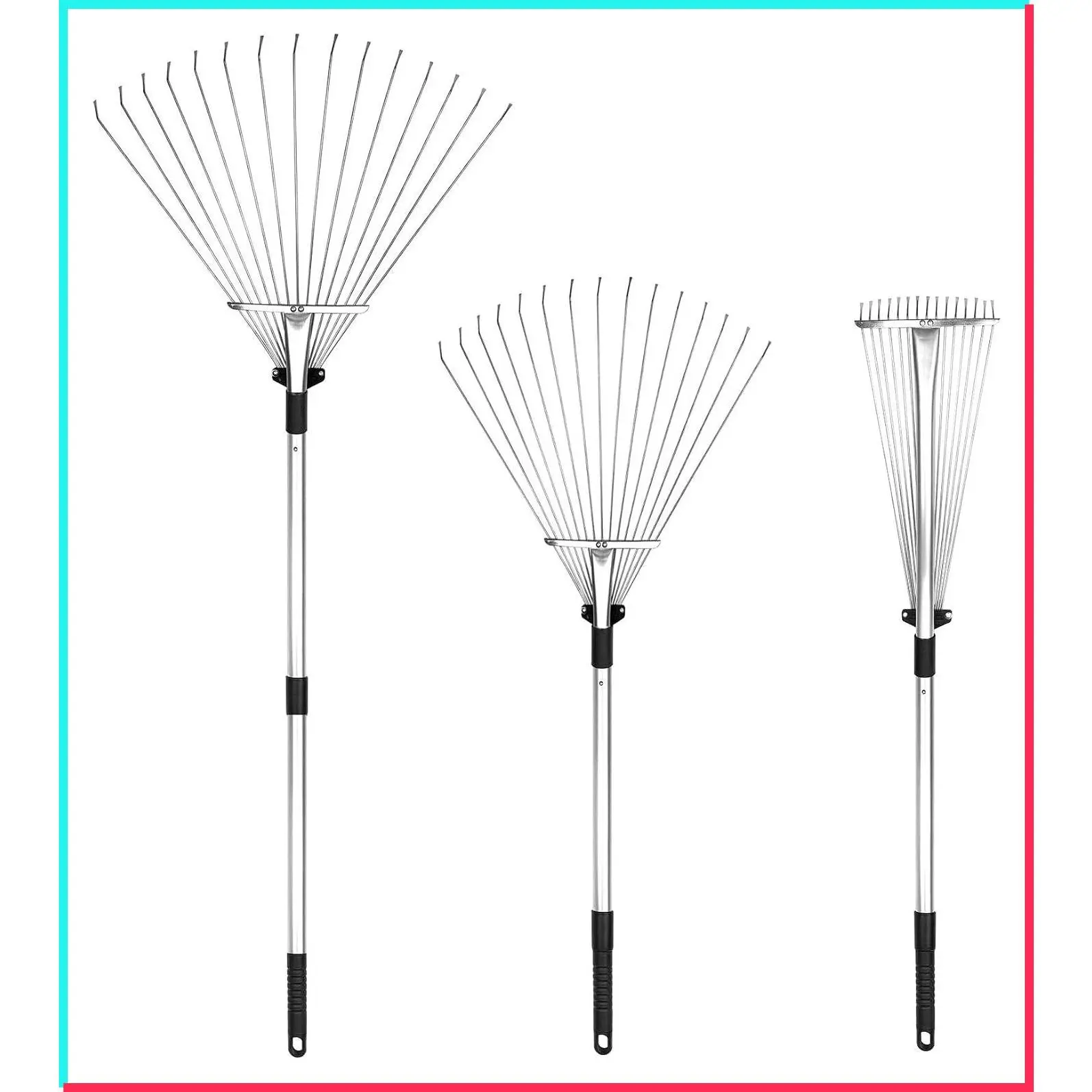 Adjustable Garden Leaf Rake - 24 to 63 Inch Telescopic Metal Expandable Folding Leaves Rake for Lawn Yard, Flower Beds, Black