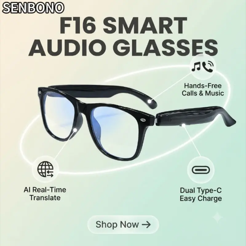 Smart Glasses, Smart Audio Glasses, Surround Stereo Hi-Fi Sound, Voice Call Answer, Music Playback, Fast Bluetooth Pairing, Large Capacity Battery, Ideal Gift for Father's Day, Suitable for Home, Work, Commute, Travel & Outdoor Sports Global Picks