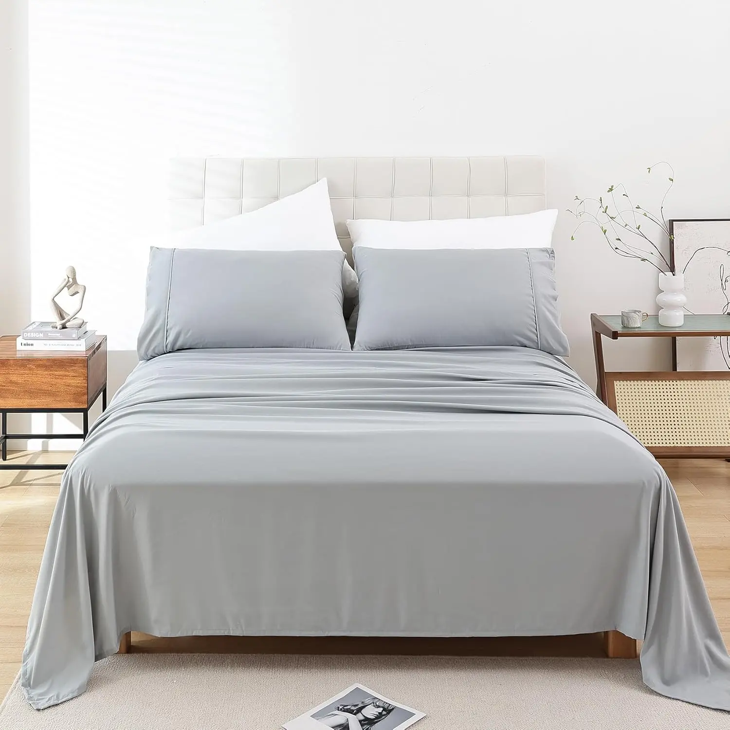 Twin Sheet Set - 3 Piece Bed Sheets for Twin Size Bed, Extra Soft Breathable, Deep Pocket Hotel Luxury Cooling Sheets, Wrinkle Free Oeko-Tex, Grey