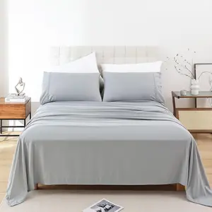 Twin Sheet Set - 3 Piece Bed Sheets for Twin Size Bed, Extra Soft Breathable, Deep Pocket Hotel Luxury Cooling Sheets, Wrinkle Free Oeko-Tex, Grey