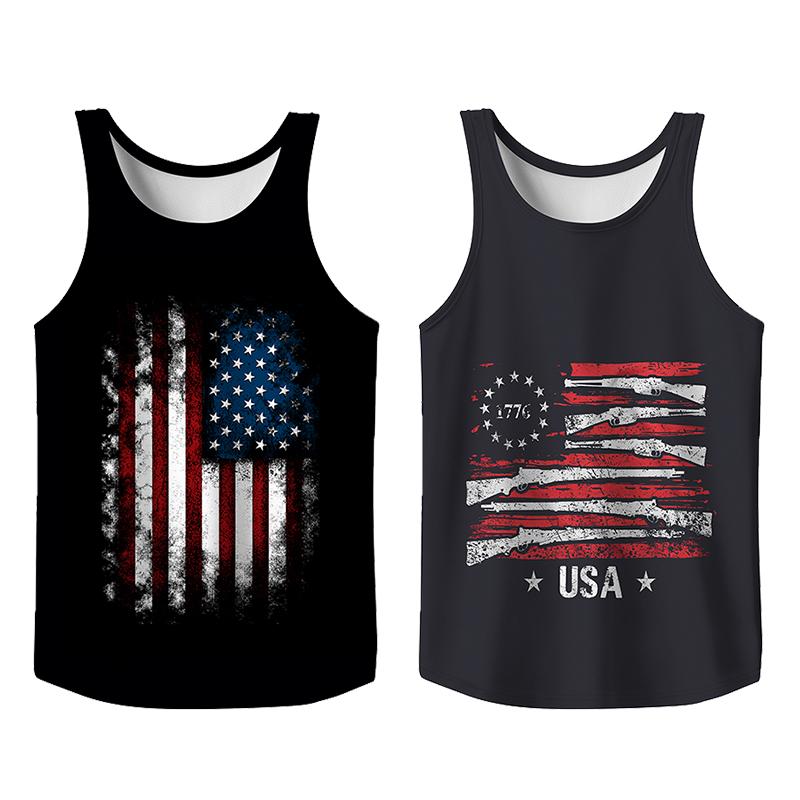 Stylish 2 Pack USA Flag Print Tank Top, Summer Men Clothes Slim Fit Apparel, Trendy T-shirts Big and Tall Gym Workout Running Tee, Comfy Casual Sleeveless